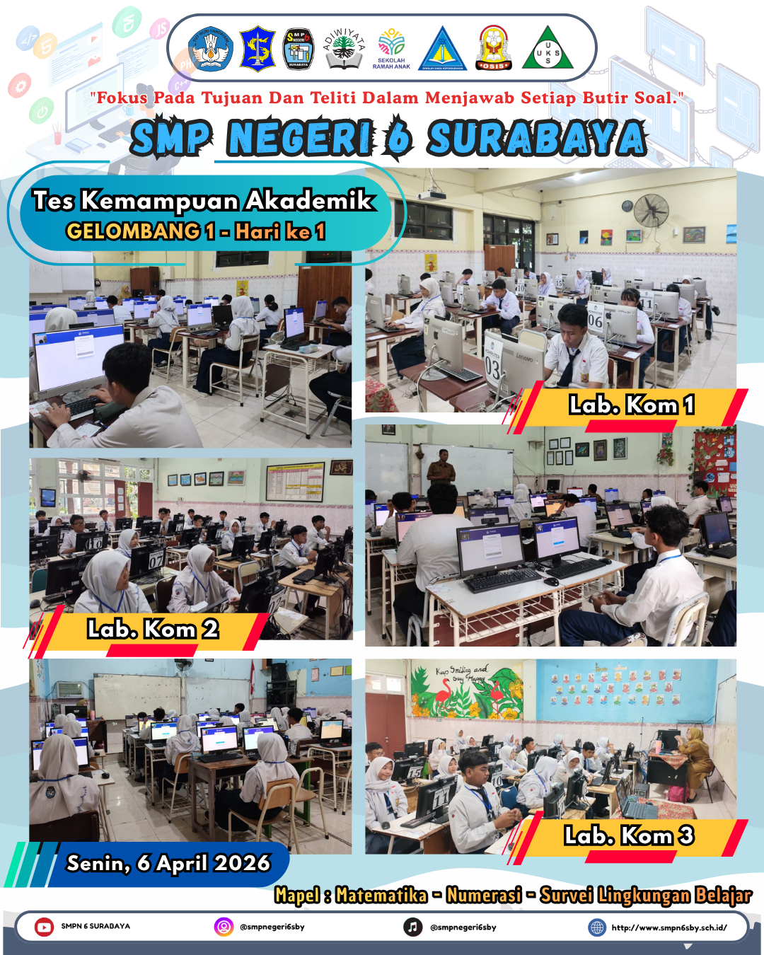 Pelaksanaan Tes Kemampuan Akademik (TKA) Hari Pertama di SMP Negeri 6 Surabaya