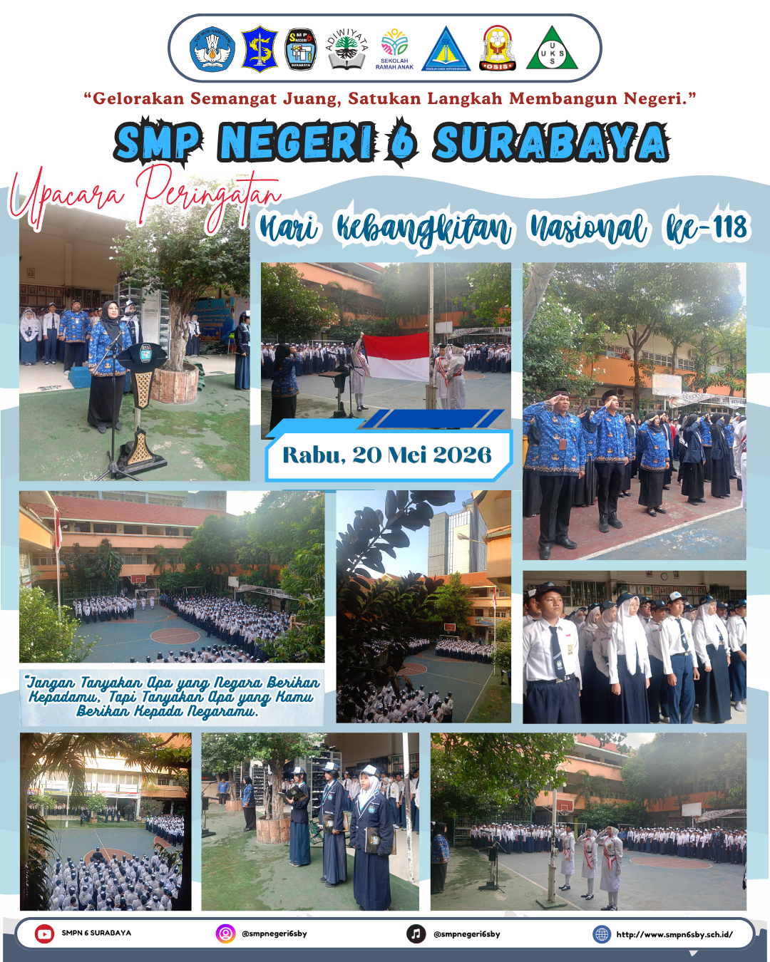 Gelorakan Semangat "Bangkit Untuk Indonesia Emas", SMPN 6 Surabaya Gelar Upacara Harkitnas ke-118